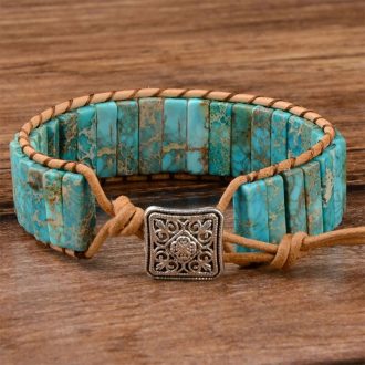 Turquoise and Leather Beaded Bracelet