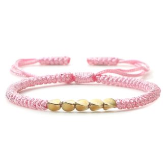 Handmade Tibetan Buddhist Copper Beaded Bracelet - Pink