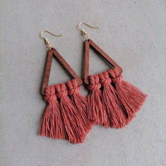 Handmade Triangle Wood Macrame Earrings - Style 1