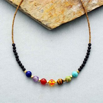 Seven Color Lava Stone Chakra Necklace