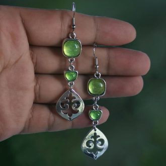 Green Stone Plant Leaf Earrings