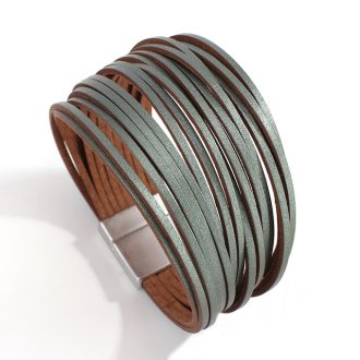 Wide Boho Multilayer Leather Strip Bracelet Wrap - Style 4