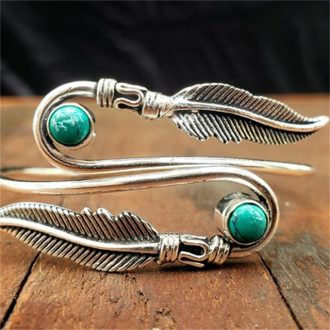 Vintage Natural Stone Feather Boho Bracelet
