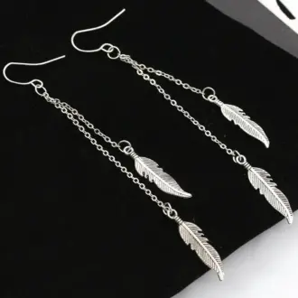 Women Long Tassel Dangle Earrings Leaf Feather Drop Brincos Bijoux Boucle D Oreille Jewelry Earring