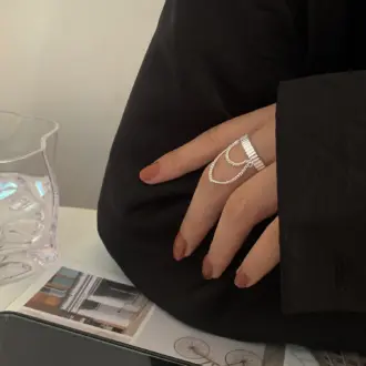 Geometric Double Tassel Chain Ring