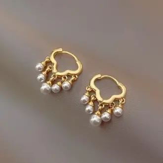 Gold Cloud Pearl Hoop Earrings