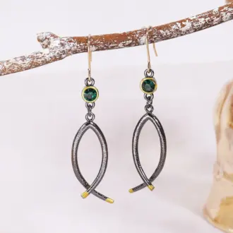 Green Stone Long Hook Spiral Hoop Earrings