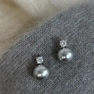Cascade Elegance Gray Pearl Zircon Drop Earrings