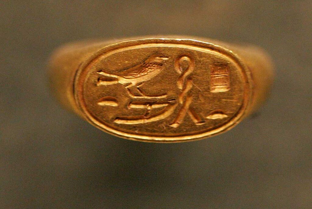 An Egyptian signet ring with hieroglyph, a sign of the god Ptah