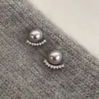 Glamoura Vintage Gray Pearl Zircon Stud Earrings