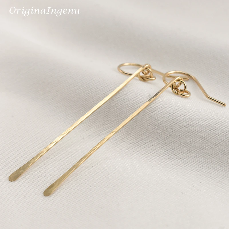 Handmade Hammered Long Bar Earrings