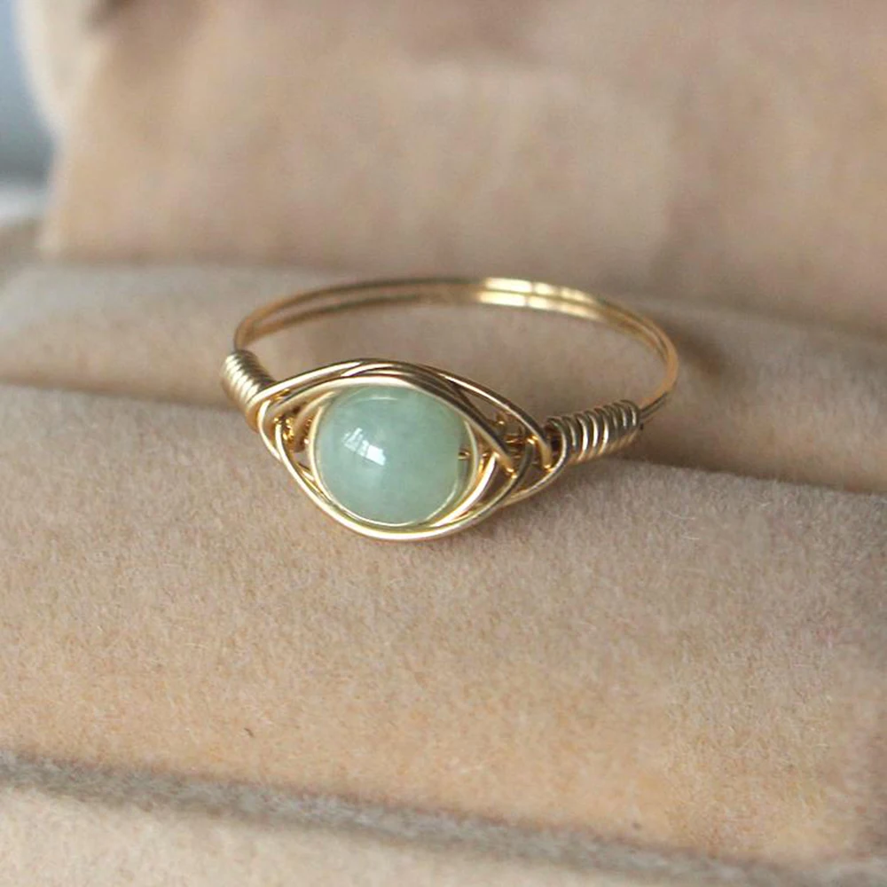Handmade Natural Green Bead Ring