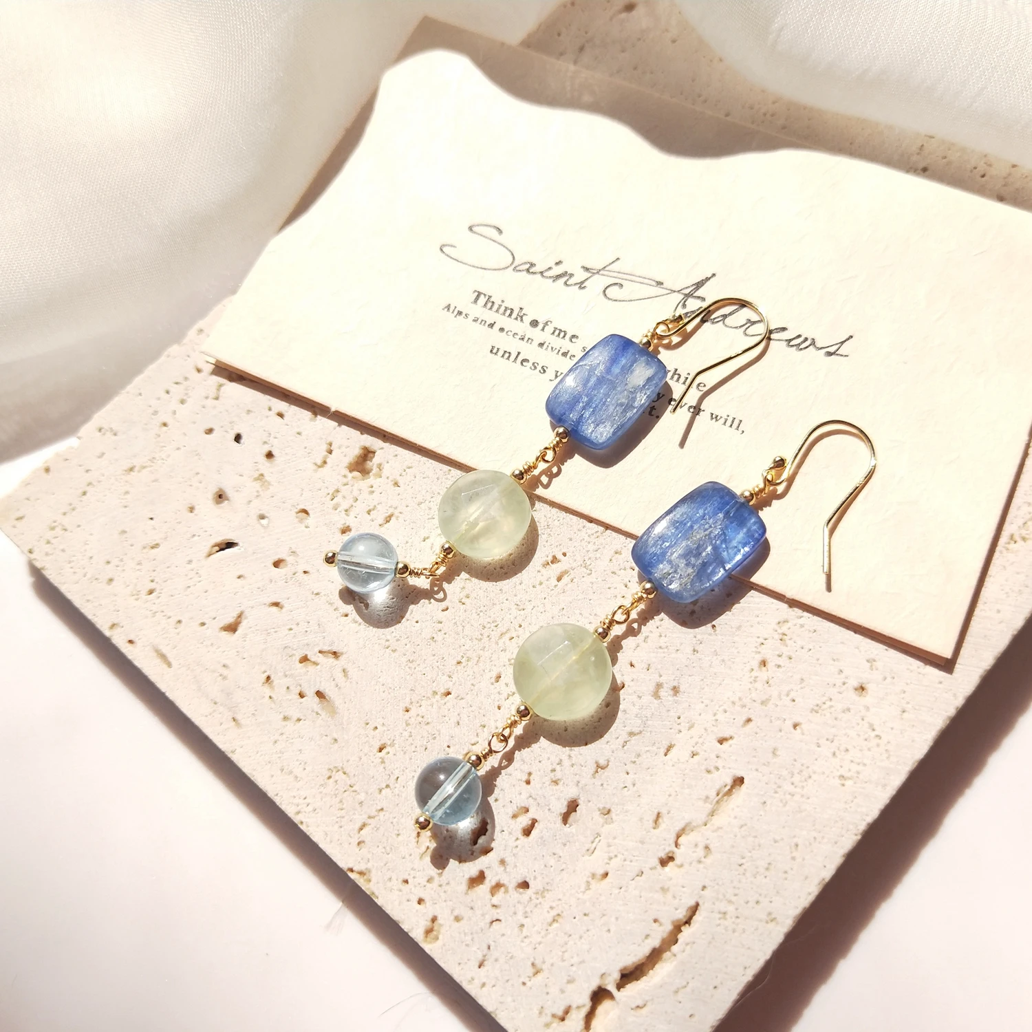 Kyanite Topaz Prehnite Long Earrings