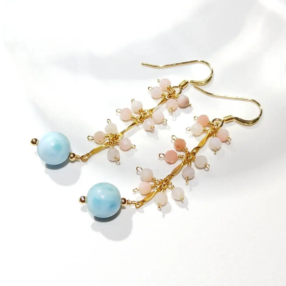 Larimar Pink Opal Long Drop Earrings