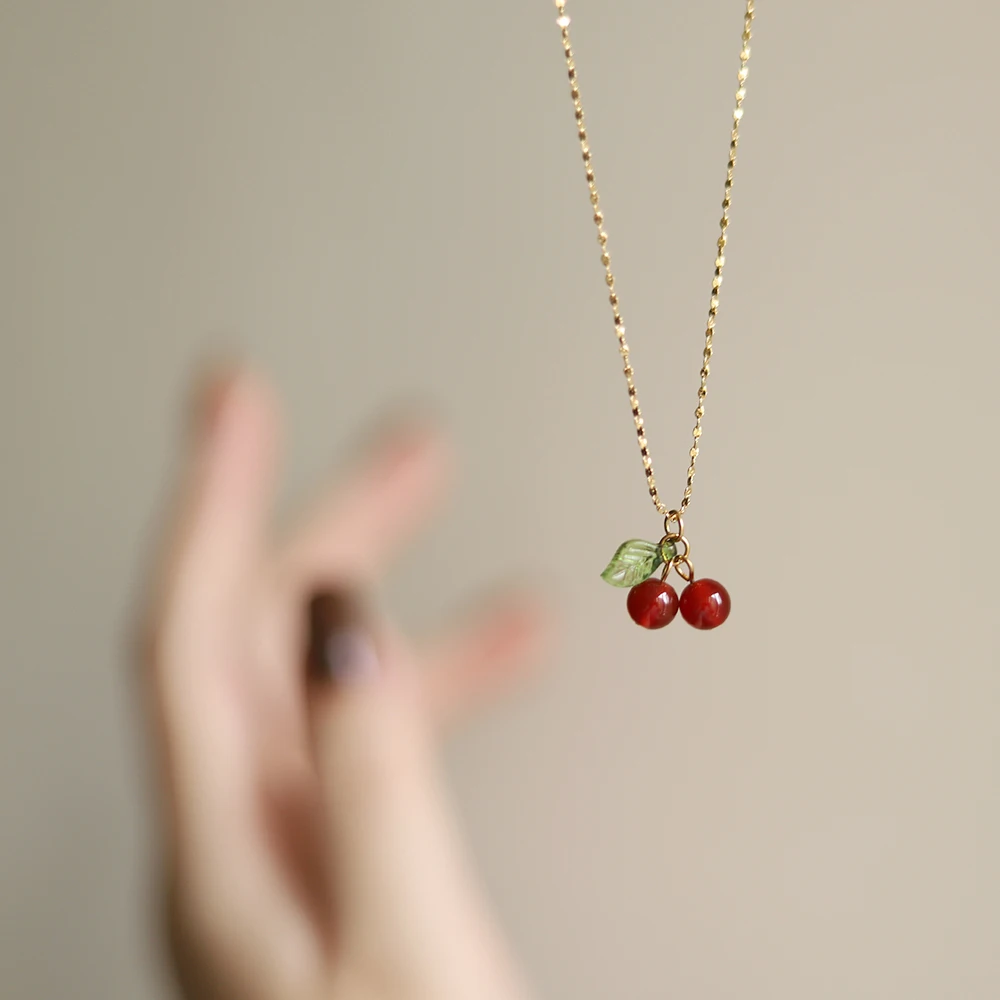 Handmade Carnelian Cherry Pendant Necklace