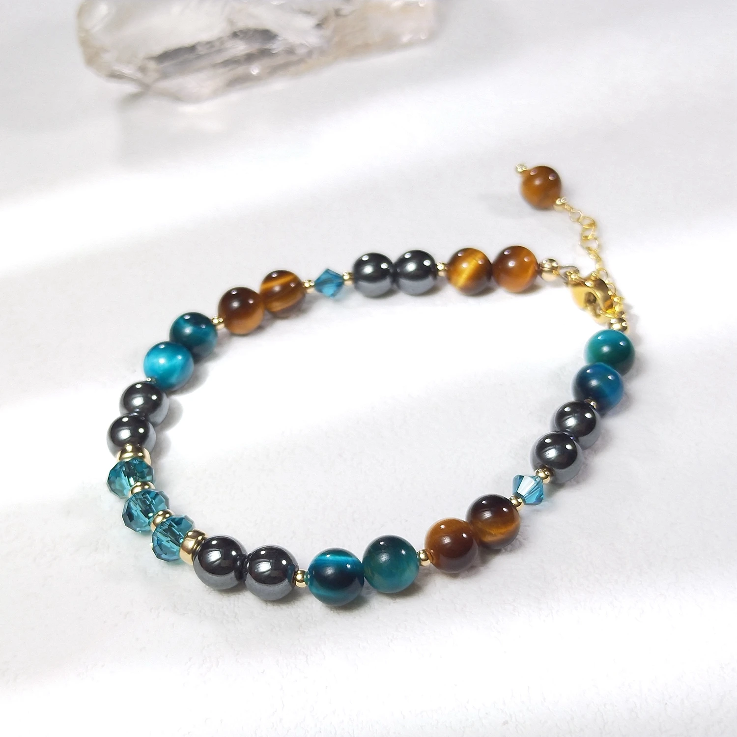 Natural Tiger's Eye Hematite Charms Bracelet