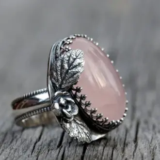 Pink Gemstone Leaf Ring - 9