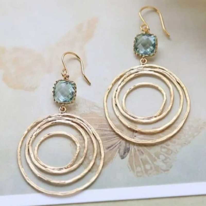 Gold & Blue Stone Hollow Hoop Earrings