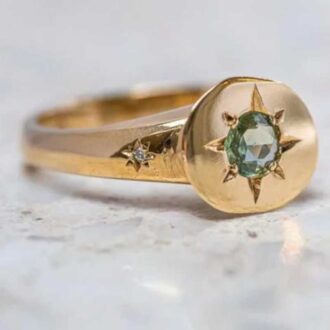 Green Sun Inlay Signet Ring