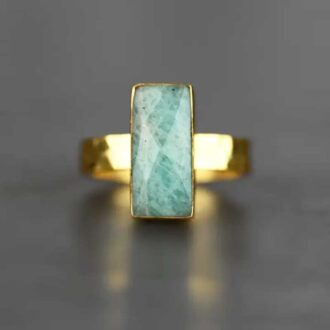 Amazonite Rectangle Hammered Band Ring