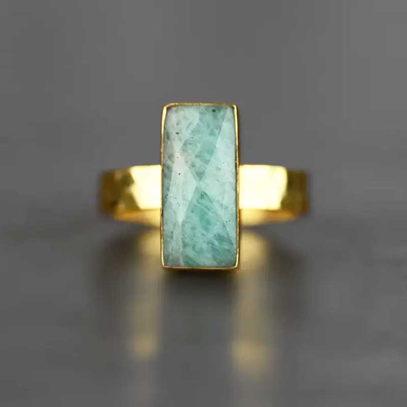 Amazonite Rectangle Hammered Band Ring