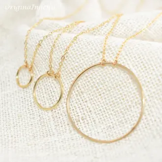 Hammered Circle Pendant Necklace Handmade Gold Choker Gold Filled Collier Femme Kolye Collares Boho Women Jewelry Necklace - 40cm, 30mm
