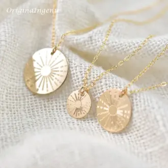 Sunbeam Necklace Sunshine Jewelry Handmade 14K Gold Filled Coins Choker Pendants Collier Kolye Jewelry Boho Necklace for women - 40cm, 9mm coin