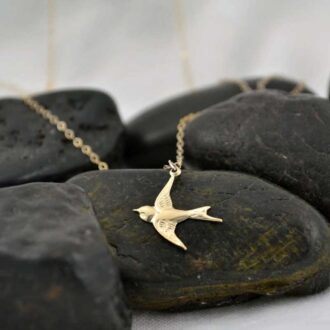 14k Gold-Filled Flying Sparrow, Bird Charm Necklace