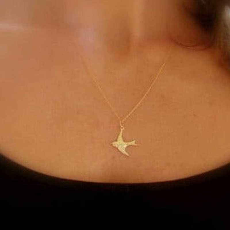 14k Gold-Filled Flying Sparrow, Bird Charm Necklace