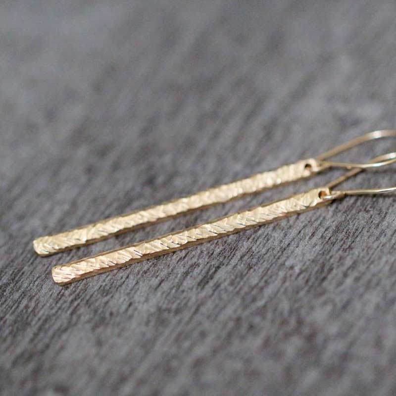 14k Gold-Filled Long & Lean Hammered Stick Earrings