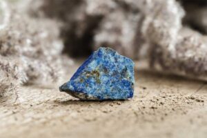Lapis lazuli crystals glowing in natural light