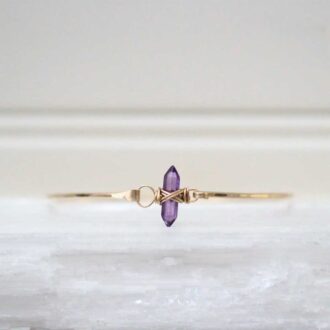 14k gold-filled bracelet with an amethyst crystal point, minimalist stacking bangle