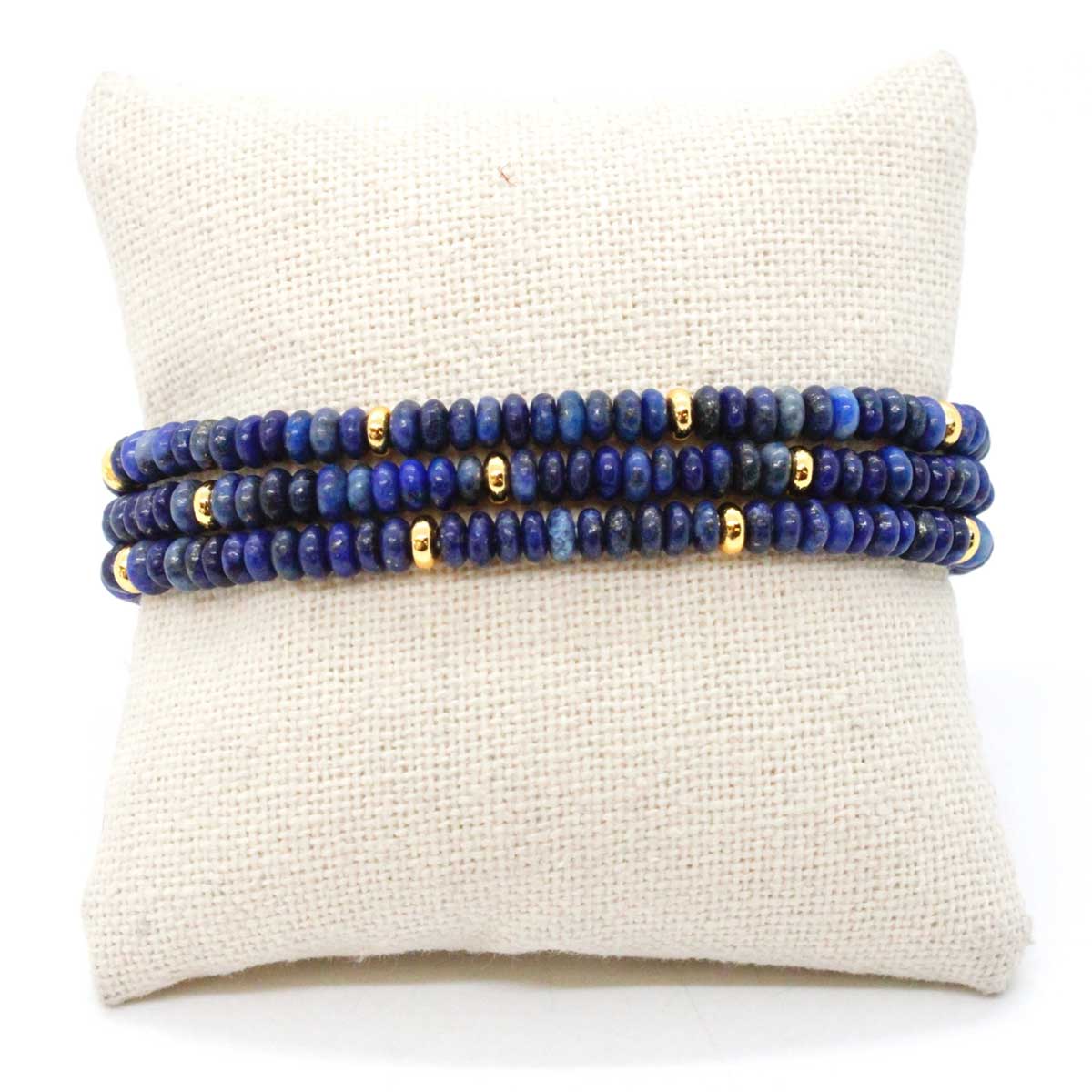 Lapis Lazuli + Gold Bracelet Bundle – Triple Layer Stretch