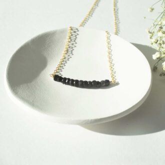 Black Tourmaline Gem Bar Necklace with Gold Chain – Minimalist Protective Jewelry