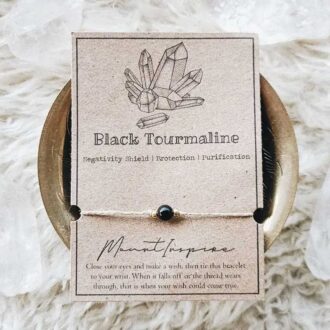 Black Tourmaline Crystal Wish Bracelet with Hemp Cord and Gold Beads