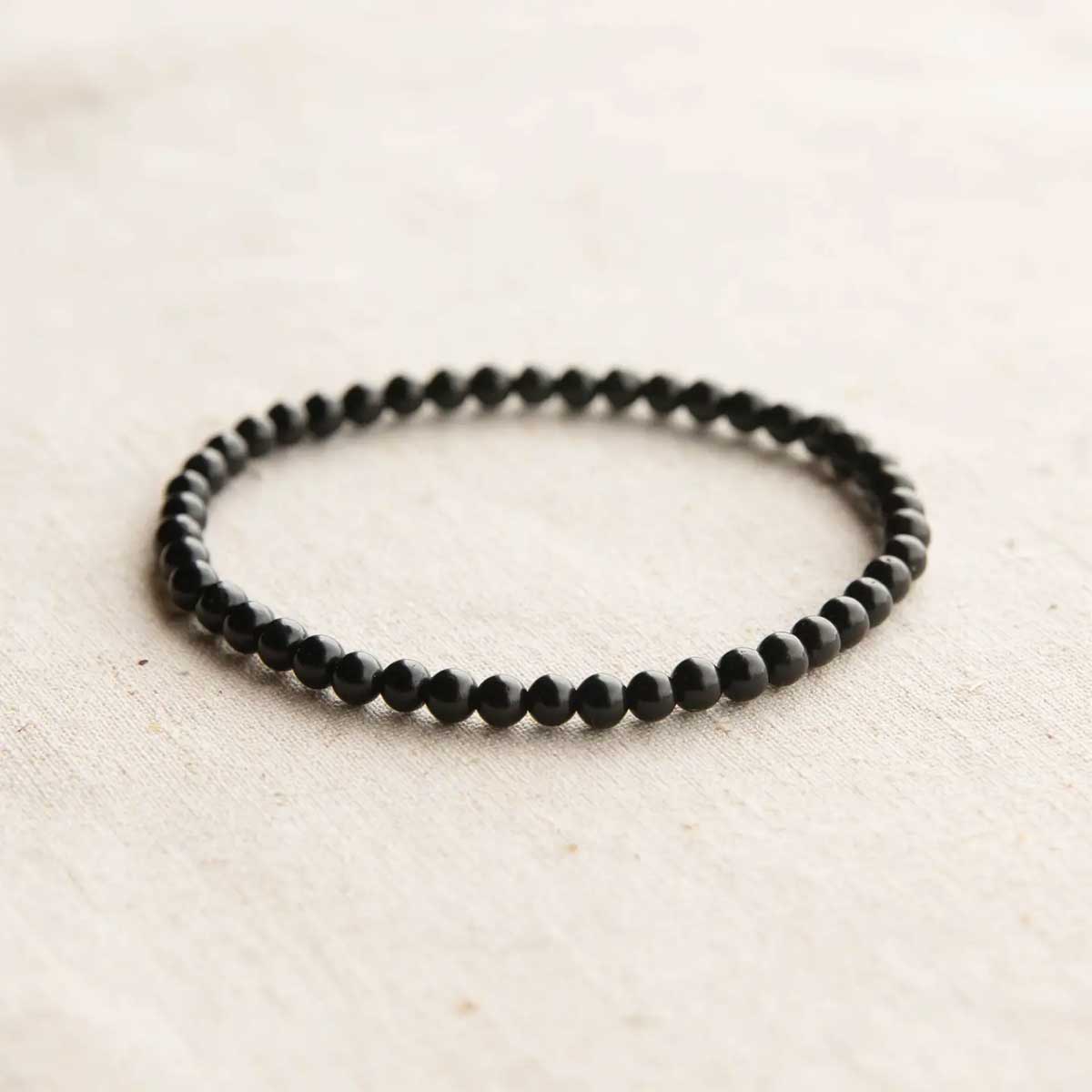 Black Tourmaline Energy Bracelet with 4mm gemstone beads for protection and grounding