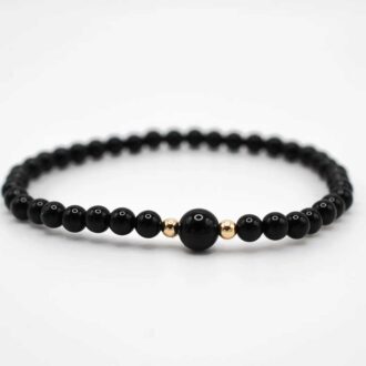 Black Tourmaline Horizon Bracelet with 14K Gold Filled Beads on Elastic Band