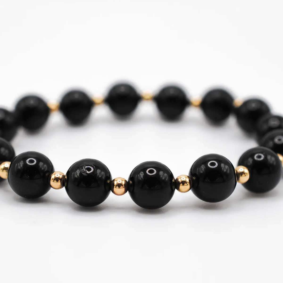 Black Tourmaline Infinity Grande Bracelet with 14k Gold Filled Beads