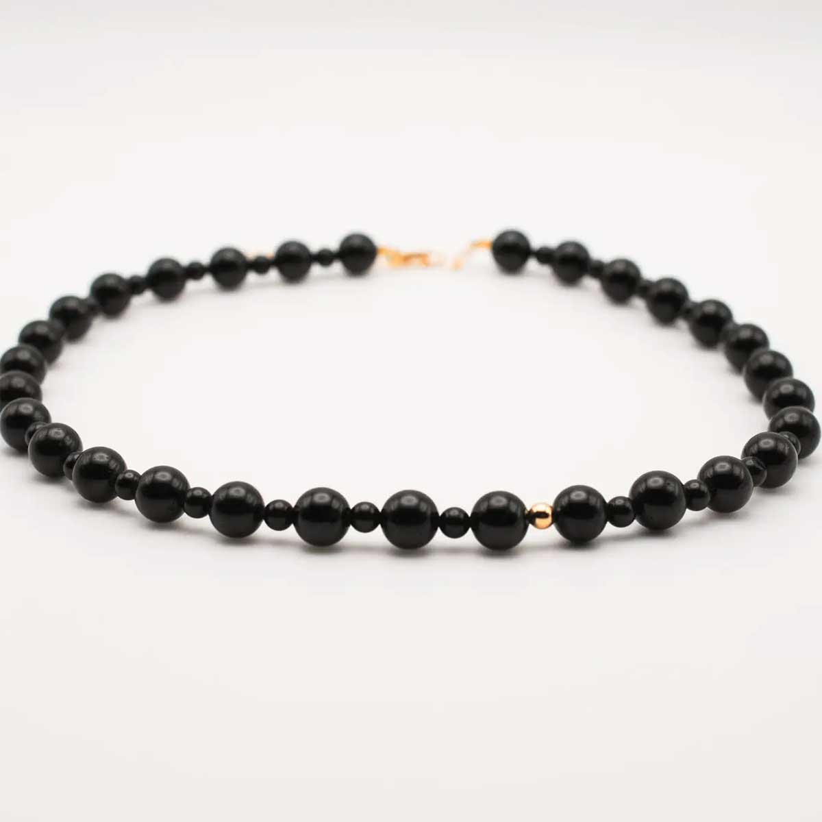 Black Tourmaline Infinity Grande Choker with Gold Filled Bead – Reiki Jewelry