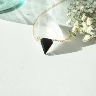 Black Tourmaline Shield Necklace with Gold Chain – Minimalist Protective Jewelry