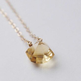 Faceted geometric citrine pyramid pendant on a 14k gold-filled chain