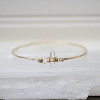 Clear crystal quartz crest bracelet in 14k gold filled with double pointed gemstone