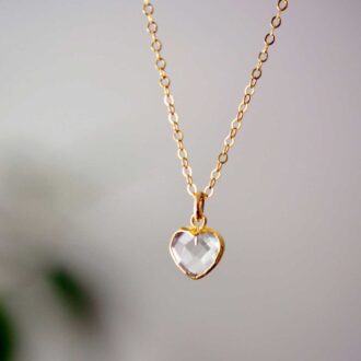 Clear crystal quartz heart necklace in 14k gold filled chain – gemstone love pendant