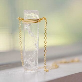 Clear Quartz Rectangle Pendant Necklace with Gold Chain
