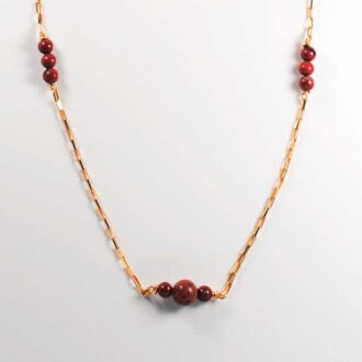Red Jasper Genesis Necklace with gold filled chain and gemstone accents for grounding and balance