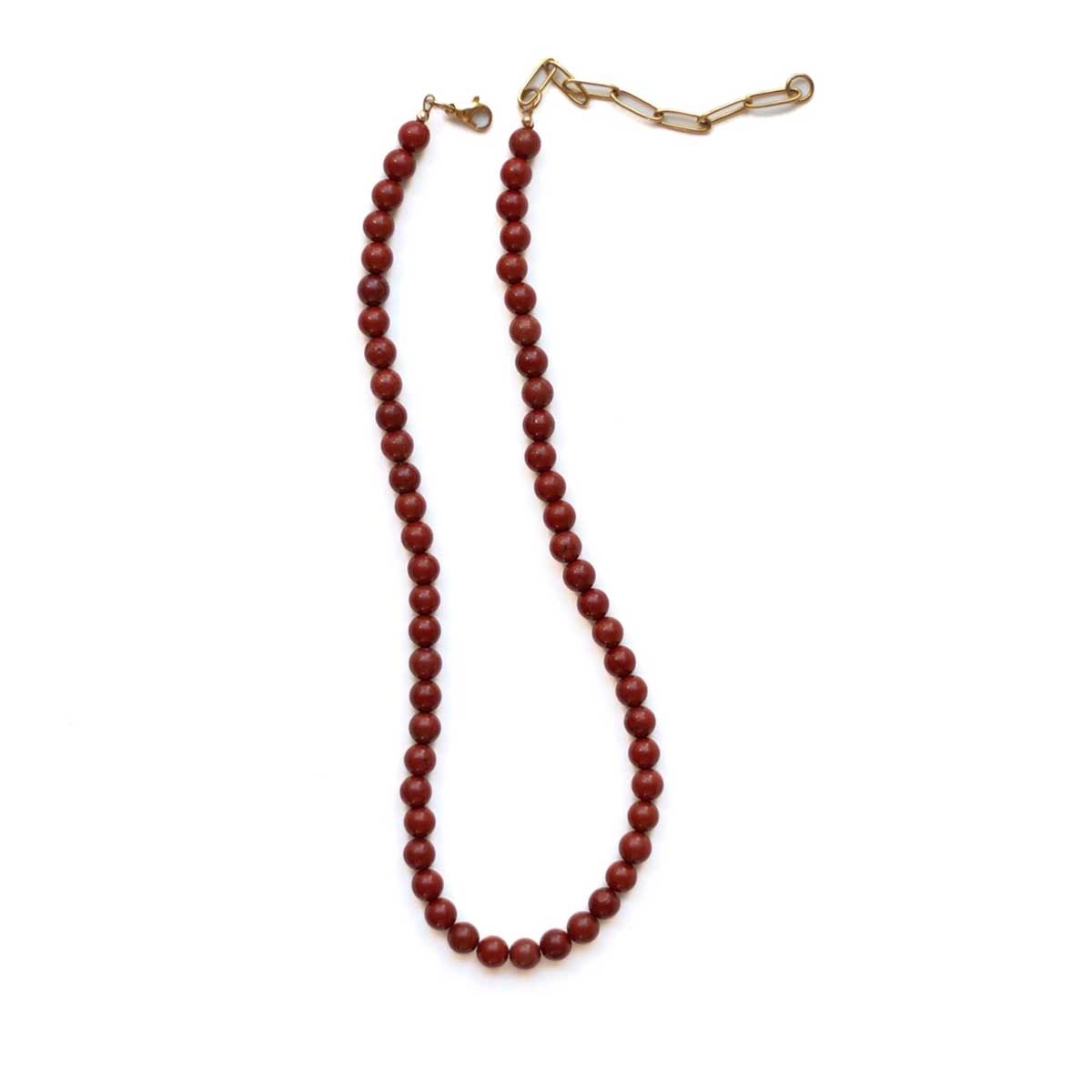Red Jasper Rio beaded necklace with natural gemstone beads and gold plated clasp for grounding and strength