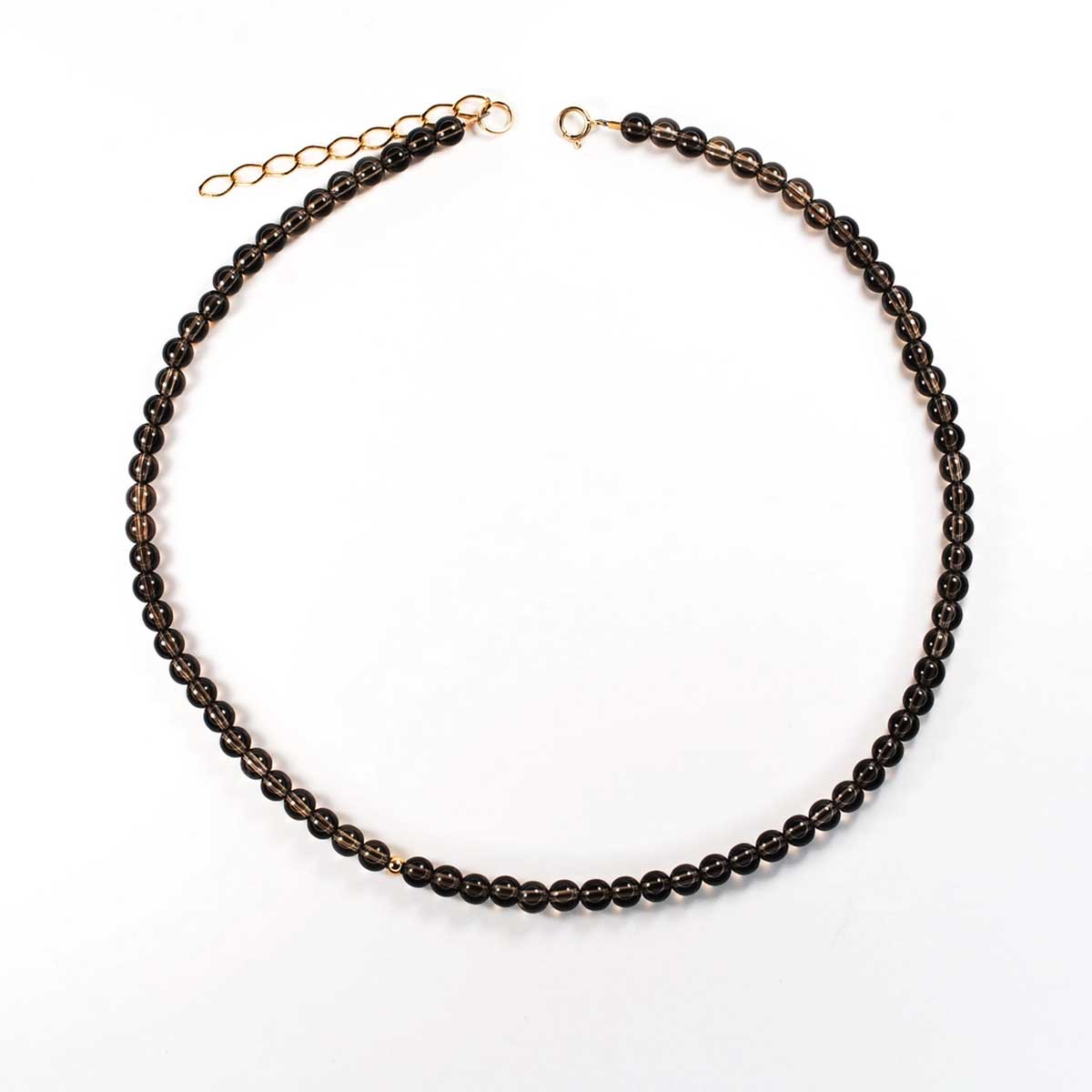 Smoky Quartz Beaded Choker Necklace with gold clasp and extender chain