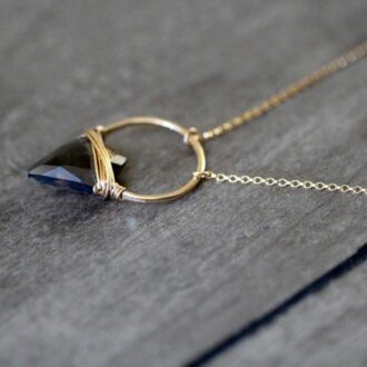 Smoky Quartz Albatross Necklace with gold filled hoop and arrowhead pendant