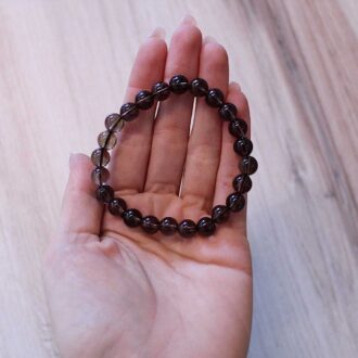 Smoky Quartz Beaded Bracelet with polished round crystal beads on stretch cord