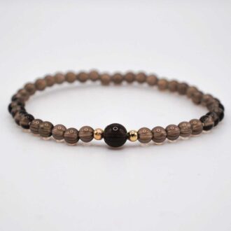 Smoky Quartz Horizon Bracelet with gold filled accent beads on elastic cord